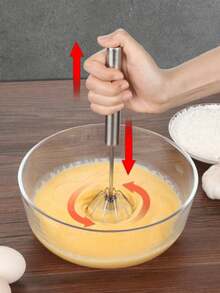 1pc Stainless Steel Semi-Automatic Egg Beater, Cream Mixer, Household Semi-Automatic Rotary Egg Beater, Press And Rotate Mixer, Stainless Steel Automatic Rotary Cream Device Egg Beater, Easy Mixing Egg Beater In Kitchen - Multicolor - View 12