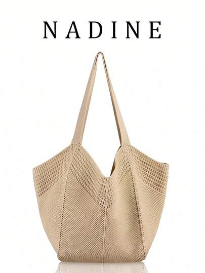 Túi dệt kim polyester dung tích lớn, túi dệt rỗng kiểu mới, túi đeo vai kiểu dáng dễ thương, túi đi biển du lịch cho nữ.