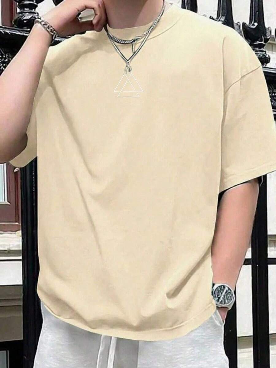 Men's Triangle White T-Shirt, Premium 100% Cotton - Beige - View 1