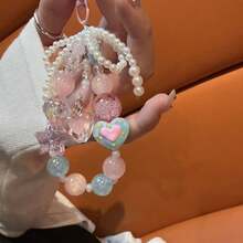 Pink Blue Multi-Element Lanyard INS Pastel Dreamy Heart & Bow Phone Case Lanyard CCD Camera Earphone Cover Pendant DIY Beaded Bracelet Spring Easter Gift - Multicolor - View 6