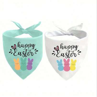 1条复活节狗狗三角巾 - 复活节快乐宠物围巾，饰有兔子和复活节兔图案，可调节三角巾，适合中型犬，可机洗，耐用涤纶面料，非常适合复活节派对和拍照，狗狗节日装扮