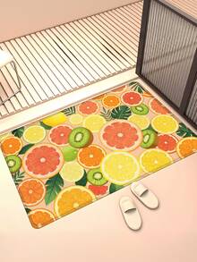 1pc Hand-Painted Tropical Fruit Slice Pattern Doormat, Washable Kitchen Carpet, Room Decor, Small Rug, Entryway Mat, Kitchen Floor Mat, Hallway Rug, Non-Slip Doormat, Indoor Outdoor Carpet, Home Doormat, Fruit Print Floor Mat, Summer Fresh Doormat, Orange Fruit Doormat, Summer Produce Entryway Mat, Housewarming Decor - Colorful Fresh Fruits - View 3