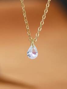 1件优雅简约吊坠项链，镶嵌水滴形锆石，女士日常配饰，礼品 - 項鍊 - 查看 7