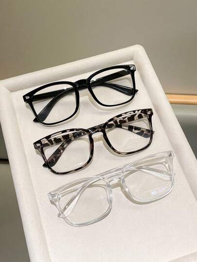 1/3 件装女士豹纹波西米亚风 PC 聚碳酸酯方形超大透明镜片眼镜，四季时尚眼镜，适合日常佩戴、街头风、旅行、派对、情人节、母亲节、毕业季、妇女节、复活节礼物