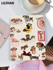 1个卡通小狗印花平板电脑保护套，带笔槽，防震，三折支架，兼容iPad 10.2英寸、iPad Pro 11英寸（2021/2020/第十代）、(A16) 11英寸（第十一代/2025）、第八/第九/第十代、Galaxy Tab A8 10.5英寸（2022）、Matepad 10.4英寸/Tab，支持睡眠/唤醒功能，浪漫个性化礼物 - 彩色 - 查看 2