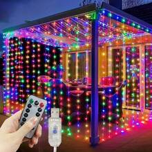 600/300/200/100 LED Window Curtain Fairy Lights, 8 Modes Remote Control, USB Hanging Bedroom Wall Christmas Decor - USB Curtain Light String - View 7
