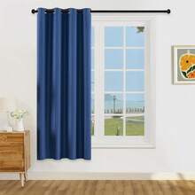 1pc/2pcs Lightweight Pure Blackout Curtains, Metallized Film 100% Blackout Curtains , Top Hanging Rings, Darkens Room Provides Privacy, Living Room/Bedroom Curtains - Navy Blue - View 25