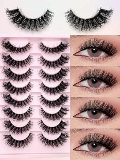 ENCHUW 8 pares de pestañas postizas naturales con banda transparente, pestañas postizas completas y esponjosas, pestañas de mink falsas para uso diario