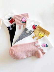 5 pares de calcetines cortos con estampado de frutas en crema, calcetines de tobillo con dibujos de frutas en crema de estilo coreano, calcetines cortos dulces de estilo japonés para mujer, calcetines cortos minimalistas y versátiles, cómodos y suaves, adecuados para uso diario casual, deportes, hogar, viajes, fiestas, regalos, todo el año - Multicolor - Ver 4