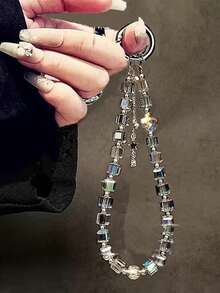 1pc Luxury Crystal Beaded Wrist Strap, Detachable Lanyard For Phone Case, Key Chain, Bag Charm - Multicolor - View 3