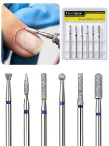 6pcs/Set Nail Drill Bits Diamond Milling Cutter For Manicure 3/32" Burr Electric Cuticle Clean Nail File Cuticle Remover Tool Nails Supplies - Silver - View 1