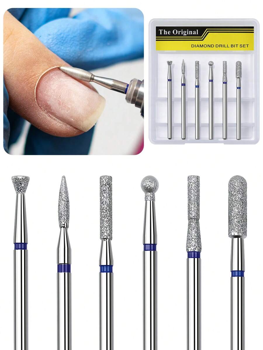 6pcs/Set Nail Drill Bits Diamond Milling Cutter For Manicure 3/32" Burr Electric Cuticle Clean Nail File Cuticle Remover Tool Nails Supplies - Silver - View 1
