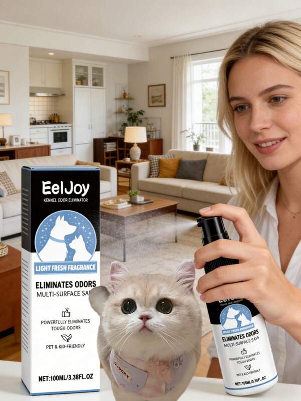EelJoy 1瓶/100毫升宠物除臭去渍清洁剂，多用途清洁喷雾，适用于猫狗，日常清洁、除臭、消毒、去渍