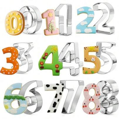 Stainless Steel Number Cookie Cutters Set 0-8 9pcs Non-Stick Baking Tools For Cake Fondant Biscuit Press Perfect For Birthday Party Anniversary