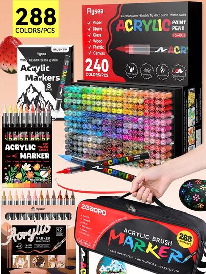 1pc Direct Liquid Soft Tip Acrylic Marker Pen, 240/168/120/72/60/48/36/24/12 Colors, Student Specialized Non-Transparent Overlapping Watercolor Pen, Highly Attractive Art Student DIY Colored Brush