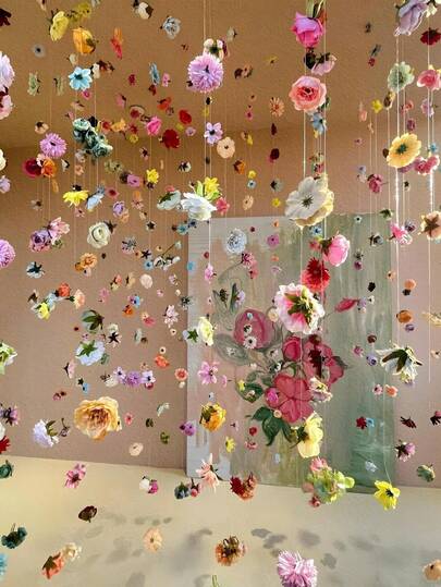 31 piezas/Set Paquete de material DIY de cortina colgante de flores artificiales multicolor, guirnalda de flores de simulación, decoración de arco de boda, fondo de fiesta, adornos colgantes de flores, decoración de habitación de boda, ducha nupcial, fiesta de cumpleaños, decoración de , pétalos florales, cascada de flores, decoración de primavera, bandera floral