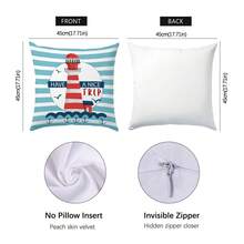 4件套夏季海洋航海灯塔螃蟹章鱼卡通图案抱枕套，单面柔软桃皮绒材质，45*45厘米枕套，适合房间装饰、室内沙发客厅装饰、派对装饰，装饰抱枕套礼品 - 彩色 - 查看 2