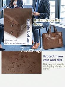 Men's Business Bag, Tote Briefcase With Large Capacity, 15.6-Inch Laptop Bag, Compatible With A4 And B4, Dual-Purpose Design, Job Application Bag, Men's Recruitment Bag, Leather, Waterproof, Briefcase With Shoulder Strap, Commuting Bag, Travel Bag, Brown/Navy - Multicolor - View 5