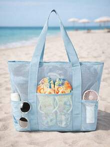 Extra Large Mesh Beach Tote Bag With Side Hook Closures & Multi Pockets, Lightweight Breathable Sandproof Beach Bag For Towels, Swimsuits, Pool, Travel & Summer Vacation - Multicolor - View 4