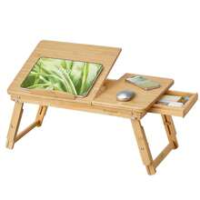 Bed Laptop Desk, Folding Bed Tray For Laptop Up To 15.6 Inches, Adjustable Angle And Height, Portable For Working Reading Writing Breakfast, Bamboo, Drawer, Light Bamboo - C - 查看 2