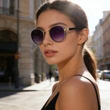 1pc Fashion Round Frame Fashion Glasses For Women, Punk Style TR Flexible Temples, Retro Chic - Grey - View 4
