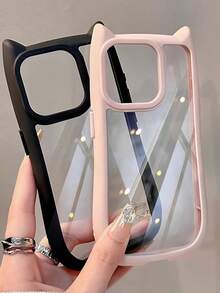 2pcs Pink & Black New Cat Ear 2-In-1 Soft Silicone Shockproof Phone Case Compatible With Iphone 17/17 Pro/17 Pro Max, 14 Pro Max, 13/XS/XR, 11/7 Plus/8 Plus/7/8, Fashionable Cartoon Protective Cover - Pink - View 18