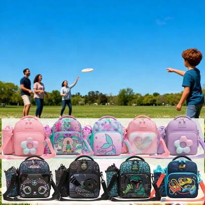 Túi đựng cơm trưa cách nhiệt cho trẻ em, có ngăn đựng bút và bình nước có thể tháo rời, dây đeo vai điều chỉnh được, kiểu ba lô đựng cơm trưa cho trẻ nhỏ, bao gồm ngăn đựng bút chì dùng cho trường học và dã ngoại.