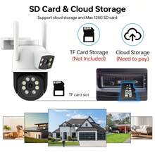 Cámara de para el hogar y exteriores con lente dual de 2MP+2MP, rotación panorámica de 360°, WiFi inalámbrico de 2.4/5GHz, visión nocturna, detección de movimiento, audio bidireccional, cámara IP PTZ CCTV - Multicolor - Ver 8