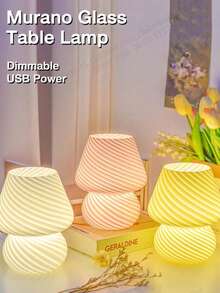 Đèn bàn LED USB hình nấm bằng thủy tinh màu hổ phách, đèn bàn họa tiết gợn sóng nước, đèn ngủ dịu nhẹ cho phòng ngủ, phòng khách. - Một cỡ - Xem 5