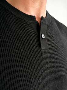 GRDR 新款男士夏季亨利领无袖针织背心 - 休闲百搭背心 - 黑色 - 查看 6