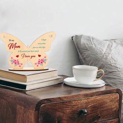 1件手工木质蝴蝶装饰牌，送给妈妈的木质礼物，桌面摆件，纪念品，妈妈生日礼物