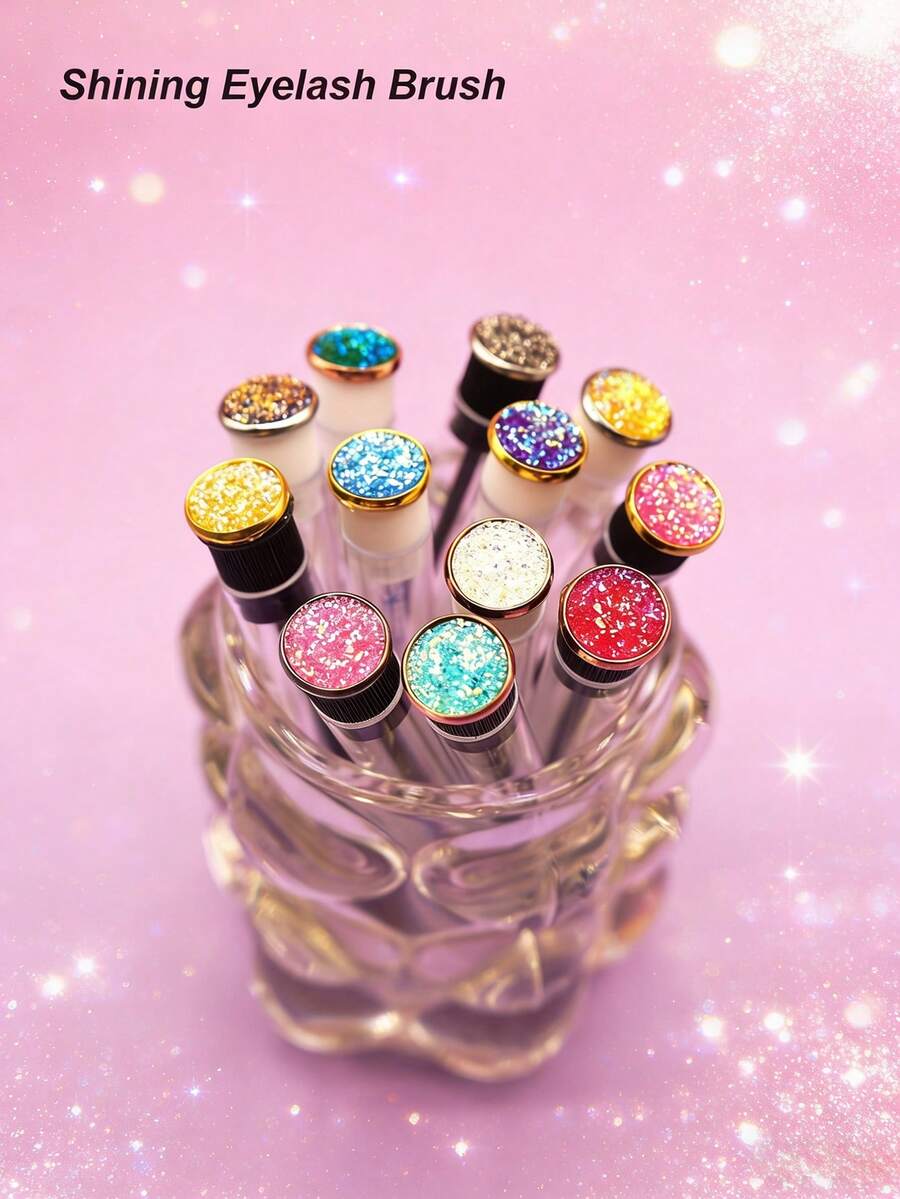 1/3/5/7 piezas Cepillo de pestañas y cejas con cristales de rinostones de estrella multicolor, cepillo de maquillaje portátil con tubo y estuche transparente - Multicolor - Ver 1