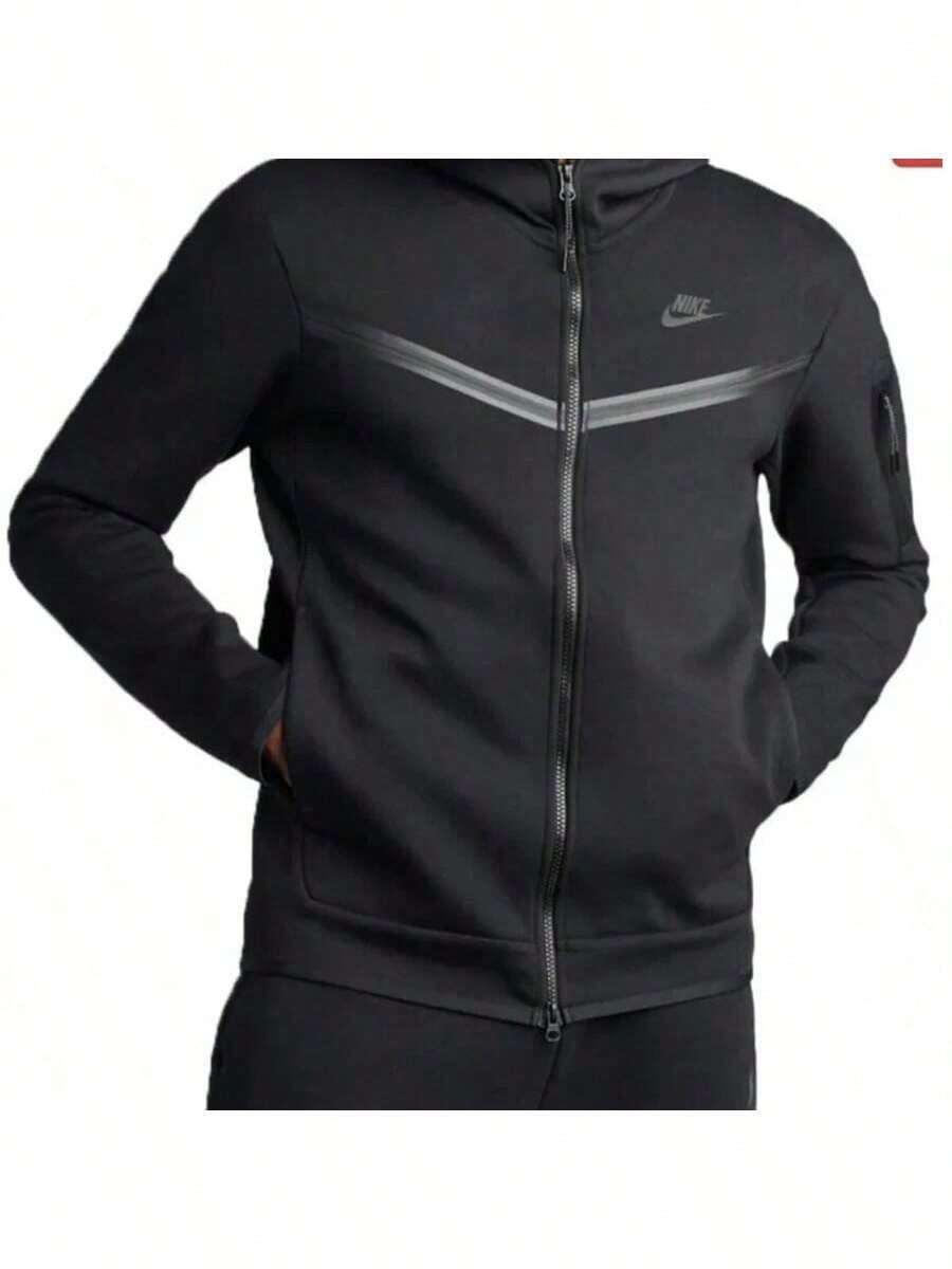 Nike Unisex Tech-Inspired Fleece Zip Hoodie & Jogger Outerwear For Men & Women Hoodi Set Pants - Áo hoodie đen có khóa kéo 2 - Xem 1
