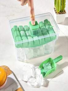 1件套自制小冰模具套装，含收纳盒和冰铲，带盖冰格，可重复使用制冰器，冰箱DIY制冰模具，制冰工具 - 模具，夏季必备配件，助您制作完美冷饮，34格和68格可选，单层和双层设计，易脱模，塑料材质，家居必备，冰箱制冰模具 - 彩色 - 查看 6