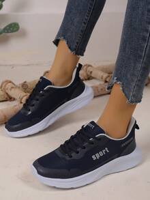 Stylish Unisex Breathable Mesh Sneakers | Lace-Up Closure | Lightweight Comfortable Casual Daily Walking Shoes (White/Black/Navy) - 藏蓝色 - 查看 3
