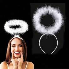 1/2 chiếc băng đô cài tóc hình vầng hào quang thiên thần thanh lịch, phụ kiện đội đầu bằng lông vũ mềm mại, phụ kiện trang phục công chúa dành cho nữ. - Xem 7