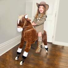 Kids Ride-On Walking Horse With Easy Rolling Wheels, Soft Huggable Body, Large Size For Kids 5-16 Years, Brown - Brown - View 3