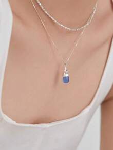 1pc S925 Sterling Silver Teardrop Pendant Necklace, Minimalist Versatile Elegant Necklace, Delicate Unique Design, Suitable For Women's Daily Wear Or Party Gift, Graceful Accessory - Water Drop - View 4