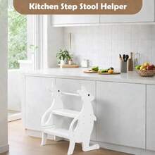 YUNRUICHI Wooden Two Step Stool Height Adjustable With Armrests Auxiliary Step Stool For Kitchen Bathroom Sink Toilet Household Helper White - 1 - View 4