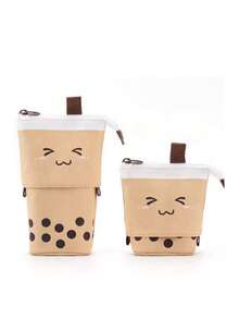 Cute Multi-Functional Pen Holder, Pencil Case, And Makeup Bag - Convertible Pull-Down Canvas Pencil Case Stationery Bag - Pearl Milk Tea Shape - View 5