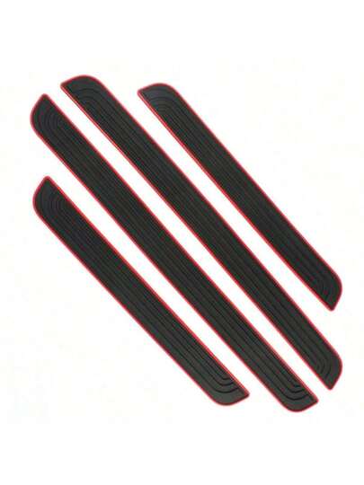 4 Adet Siyah Kauçuk Eşik Şeridi, Kırmızı Dekorlu - Dayanıklı, Çizilmeye ve Toza Karşı Koruyucu Araba SUV Zemin Paspasları, Boyut 59.94x5.99cm, Üniversal Uyumlu, İç Mekan Koruması | Modern İç Mekan Dekorasyonu | Kauçuk Paspaslar