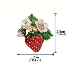 Cute Strawberry & White Flower Brooch, Gold Enamel Rhinestone Pin, Women's Fashion Jewelry, Birthday/Anniversary Gift For Girlfriend/Best Friend - Red - View 8