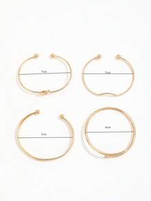 4pcs Fashionable Minimalist Knotted V-Shaped Open Bangle Bracelets, Versatile Stackable Adjustable Bracelet Set For Women - Gold - View 6