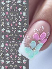 2 Sheets 5D Colorful Flower Nail Stickers, Butterfly & Rose Design, Spring/Summer Nail Art Decals, Slider Embossed Nail Decorations, DIY Nail Supplies - Multicolor - View 2