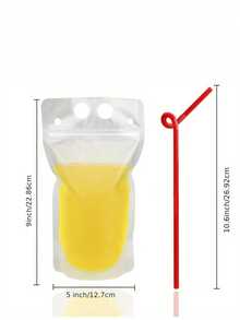 Semi-Transparent Zip Drink Bags With Handle And Straw Opening, Reusable Plastic Material For Cold Drinks, Cocktails, Wine. Portable Design Perfect For Outdoor Picnic, Holiday Party, Home Use. Sturdy Seal Prevents Leakage, Easy To Clean And Reuse For - 20pcs - View 7