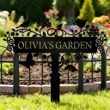 1pc Personalized Floral Design Garden Sign, Customized Garden Stake With Bird, Metal Yard Art For Outdoor Decoration, Personalized Name Mother's Gift, Gardening Gift, Housewarming Garden Bloom - Multicolor - View 4