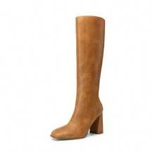Women's Square Toe Gogo Boots Chunky Heel Classic Solid Color Knee High Boots With Side Zip Fashionable Tall Boots - Màu vàng - Xem 4