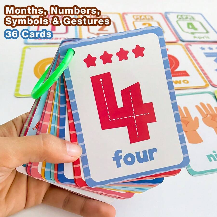 36pcs Number Connection Flash Cards, Learning Year, Month, Math Symbols And Gestures, Early Education Montessori Teaching Aids For Toddlers