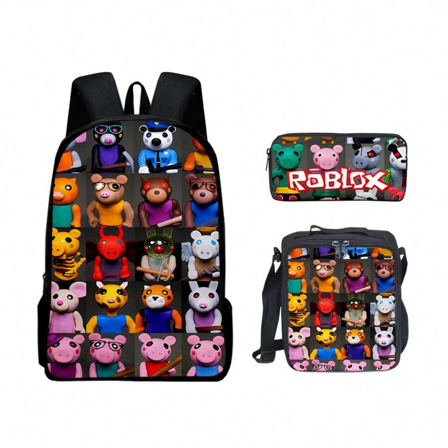 3D Game Backpack Set - New Year Gift For Pupils, Large Capacity School Bag With Lunch Bag - 34 - 查看 1