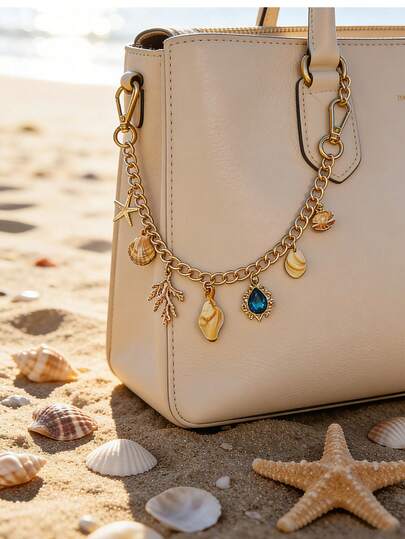 This Fashionable Women's Bag Charm Features A Retro Bohemian Style, Decorated With Multiple Starfish And Shell Pendants, Suitable For Beach Vacations. It Can Be Used As A Gift Or A Versatile Accessory.